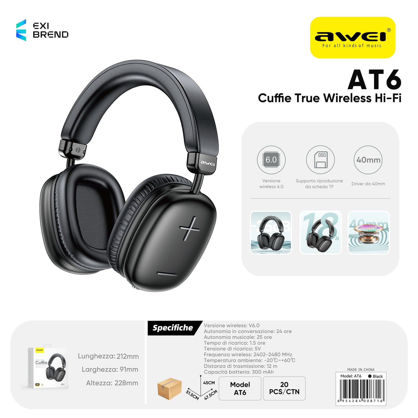 AWEI AT6 Cuffie Wireless