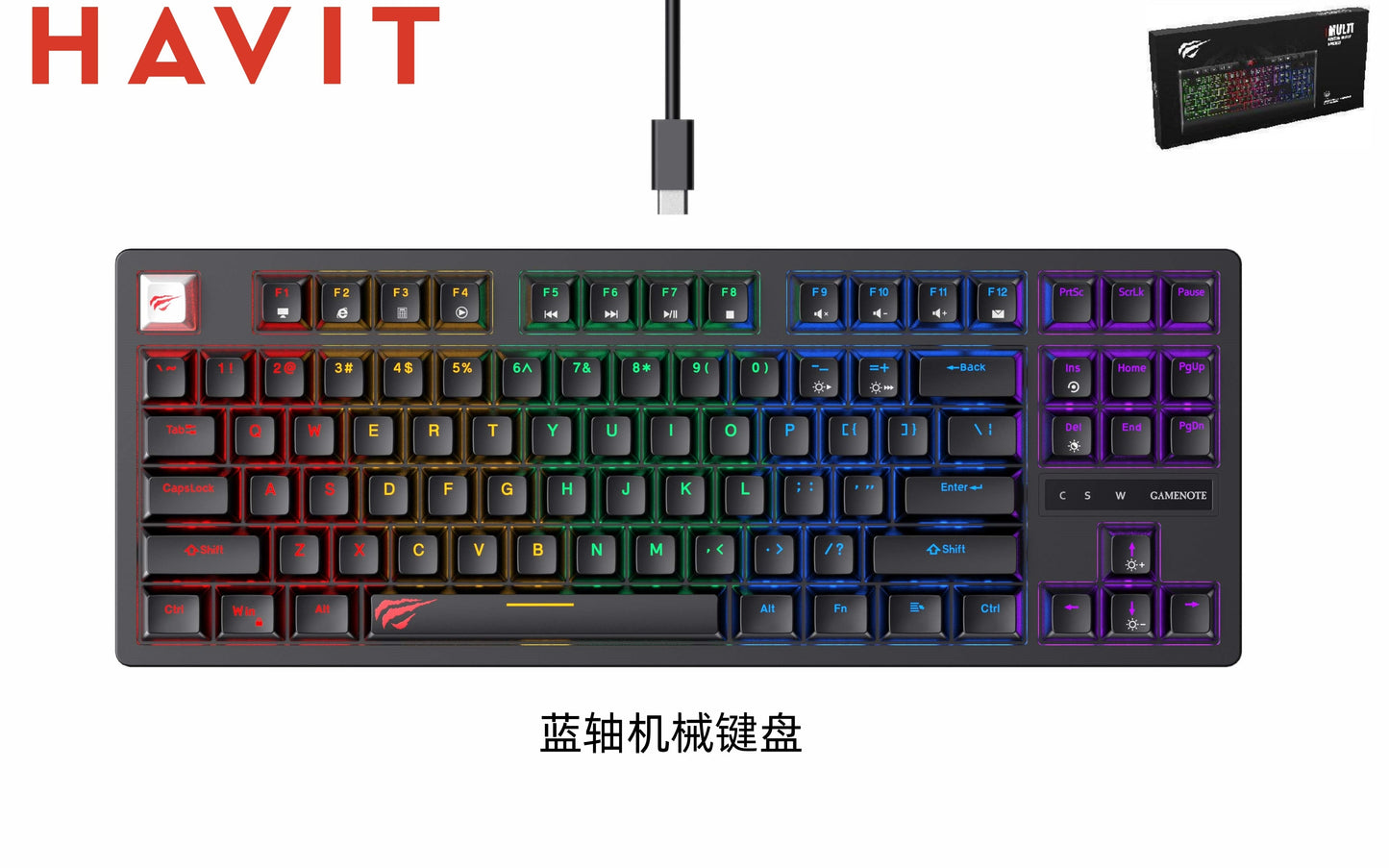 HAVIT Tastiera Gaming Meccanica Blu Switch Rgb Regolabili Typec