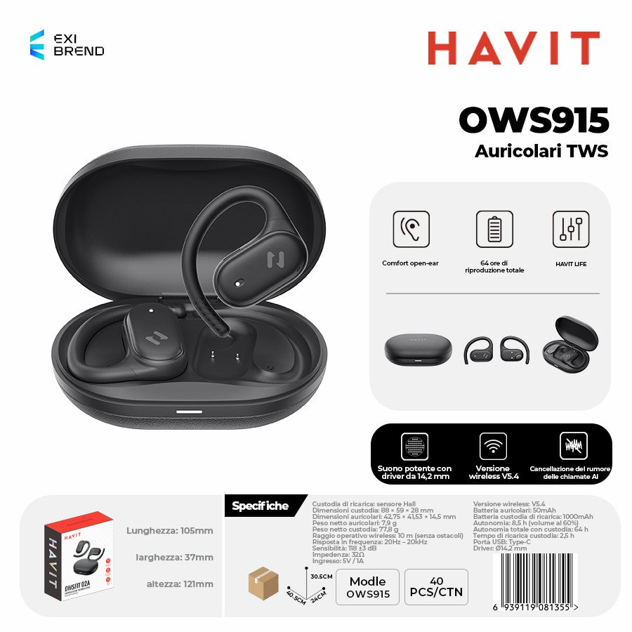 HAVIT OWS915 Auricolari Bluetooth Open-Ear