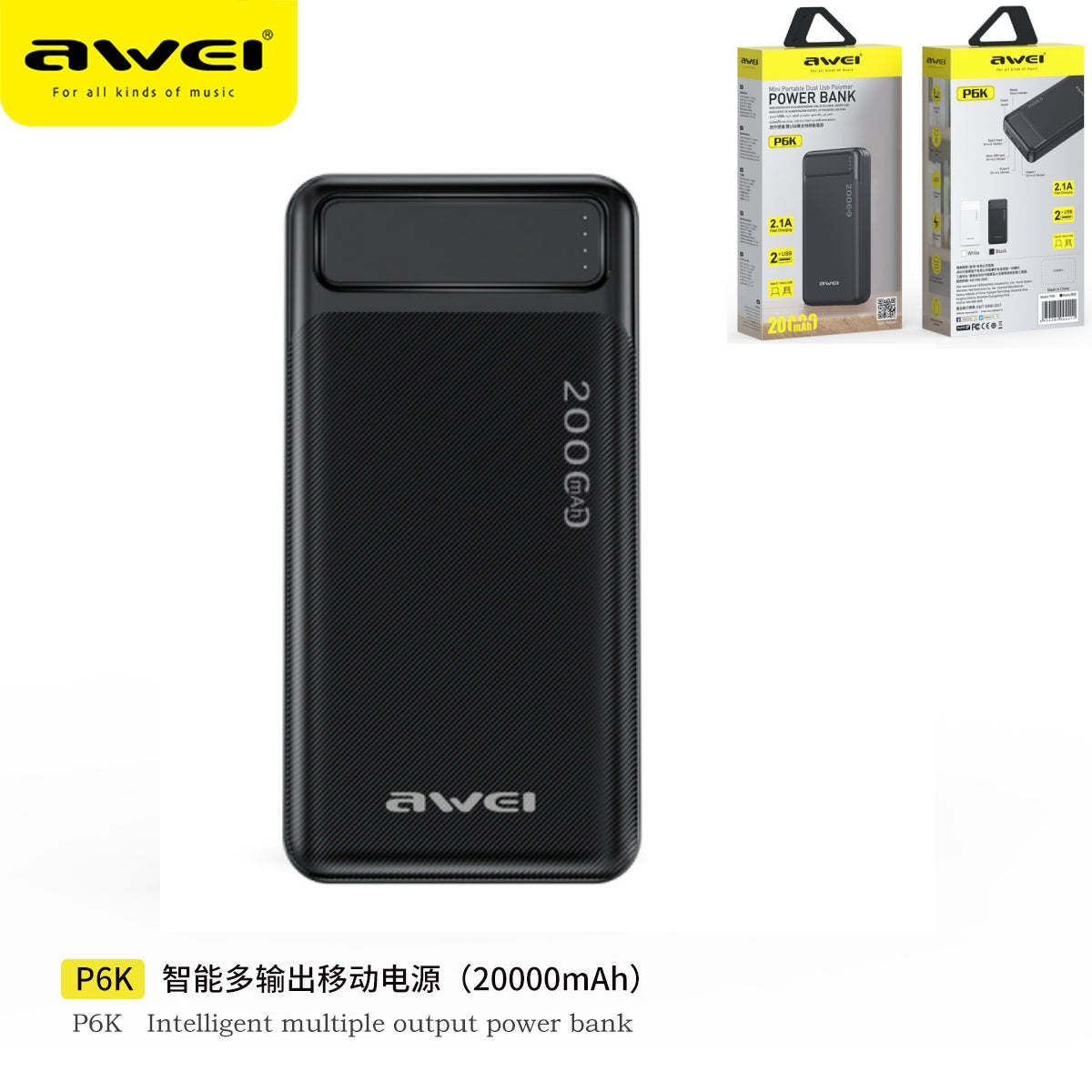 AWEI Power Bank Con Multi Output 20000Mah