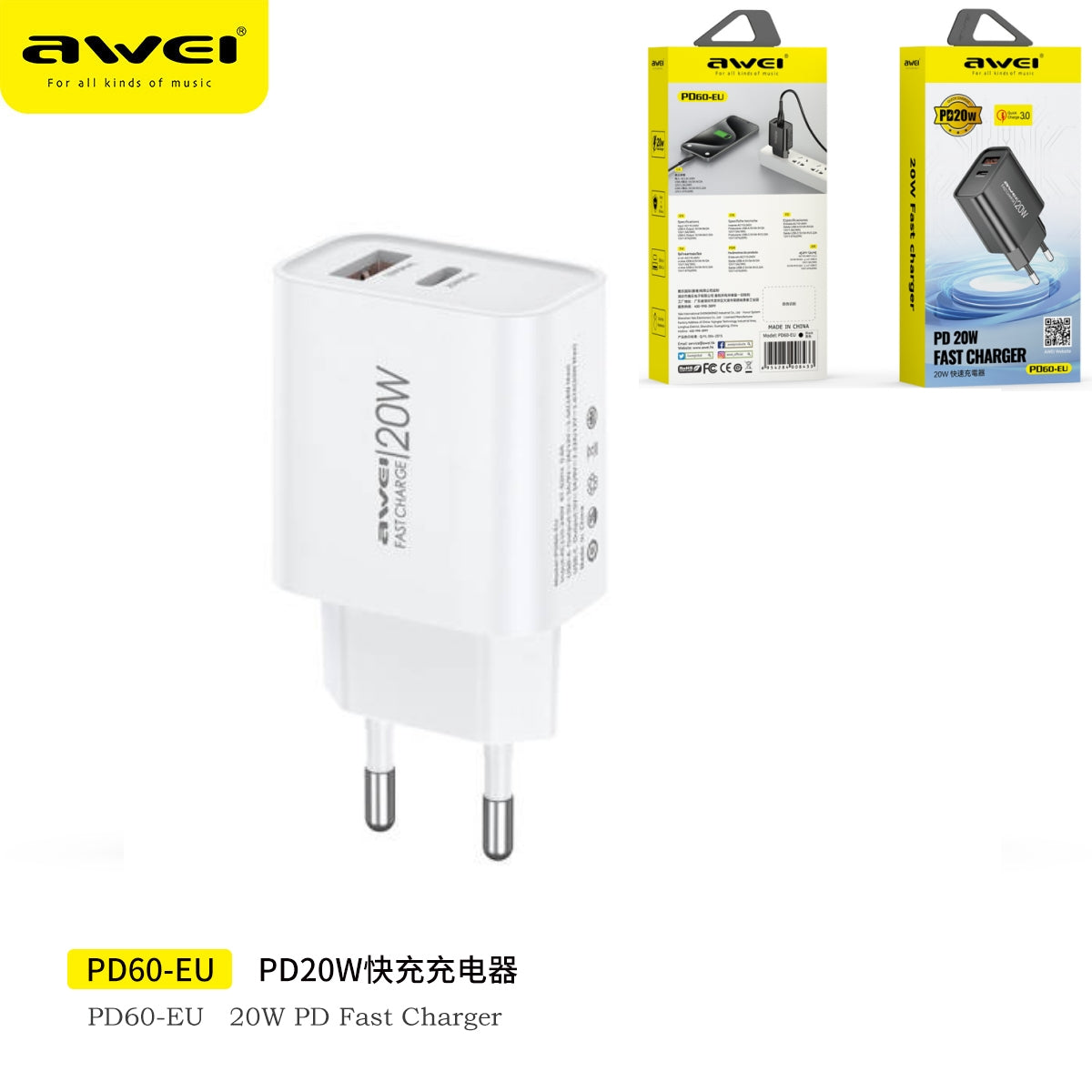AWEI Adattore Con Carica Rapida 20W