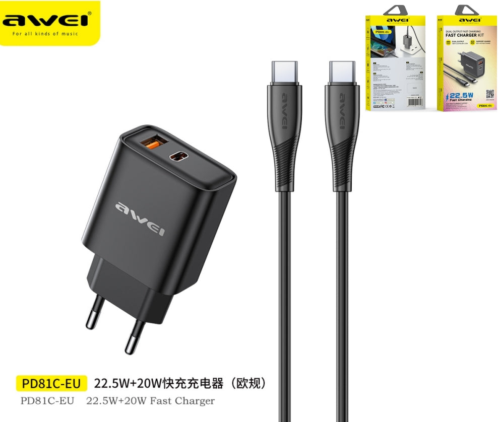 AWEI Carica Batterie Completo Con Doppia Uscita Nero