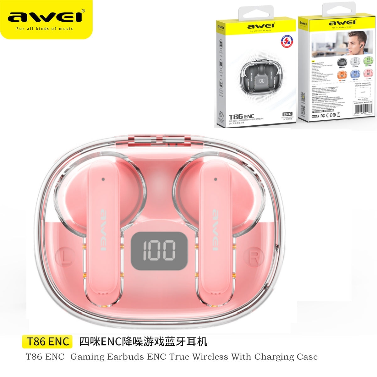 AWEI Anc Cuffie Wireless Rosa