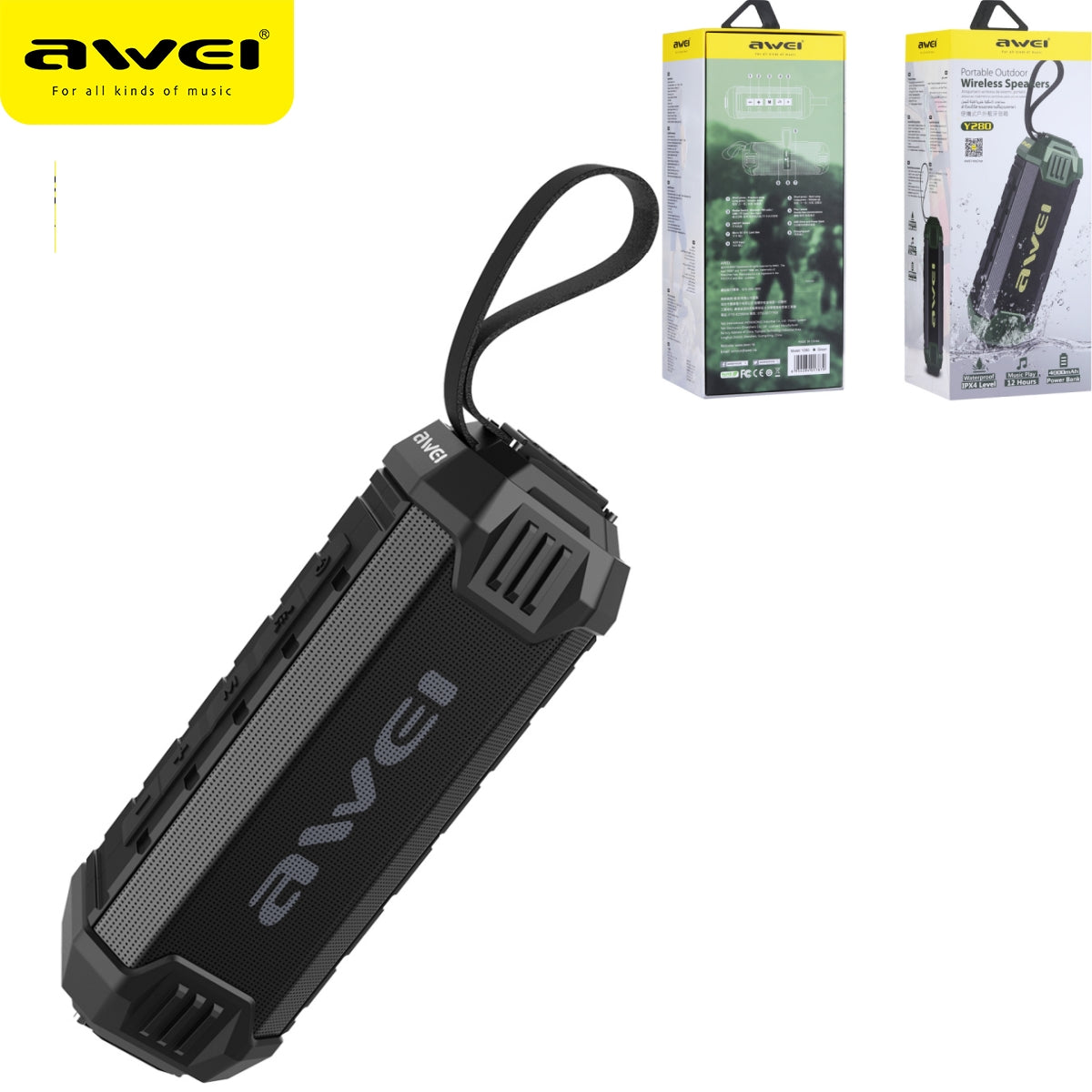 AWEI Cassa Impermeabile Ipx4 Portatile Bluetooth Nero