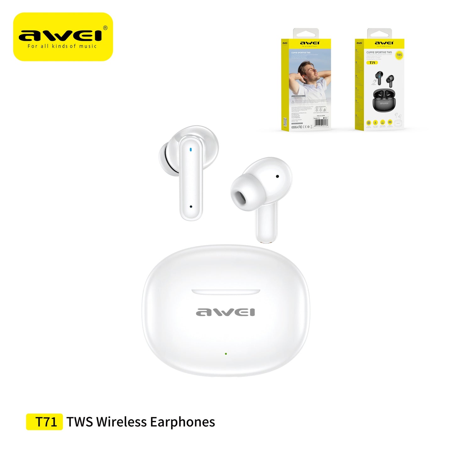 AWEI T71 Auricolari Bluetooth in-Ear - White