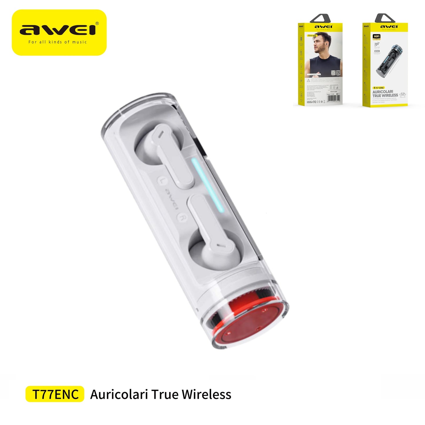 AWEI T77ENC Auricolari Bluetooth ENC 4mic - White