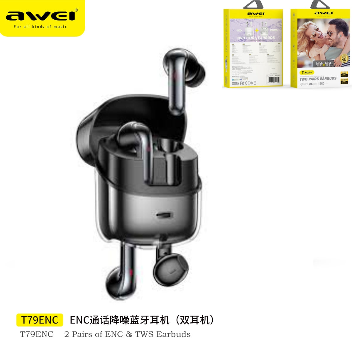 AWEI T79BK Auricolari Wireless Nero
