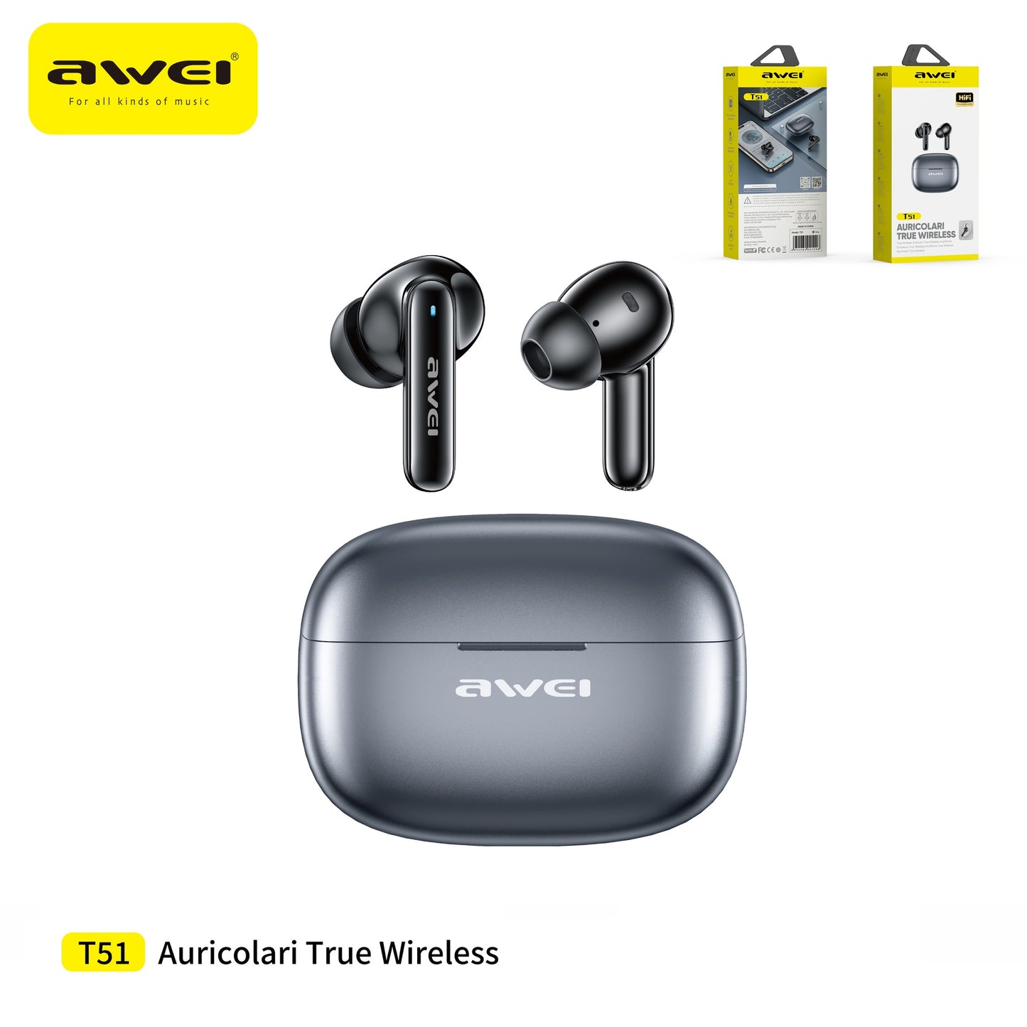 AWEI T51-Gr Auricolari Bluetooth Sport Grigio