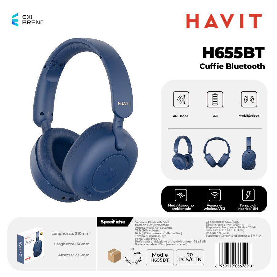HAVIT H655BT Cuffie Bluetooth - Blue