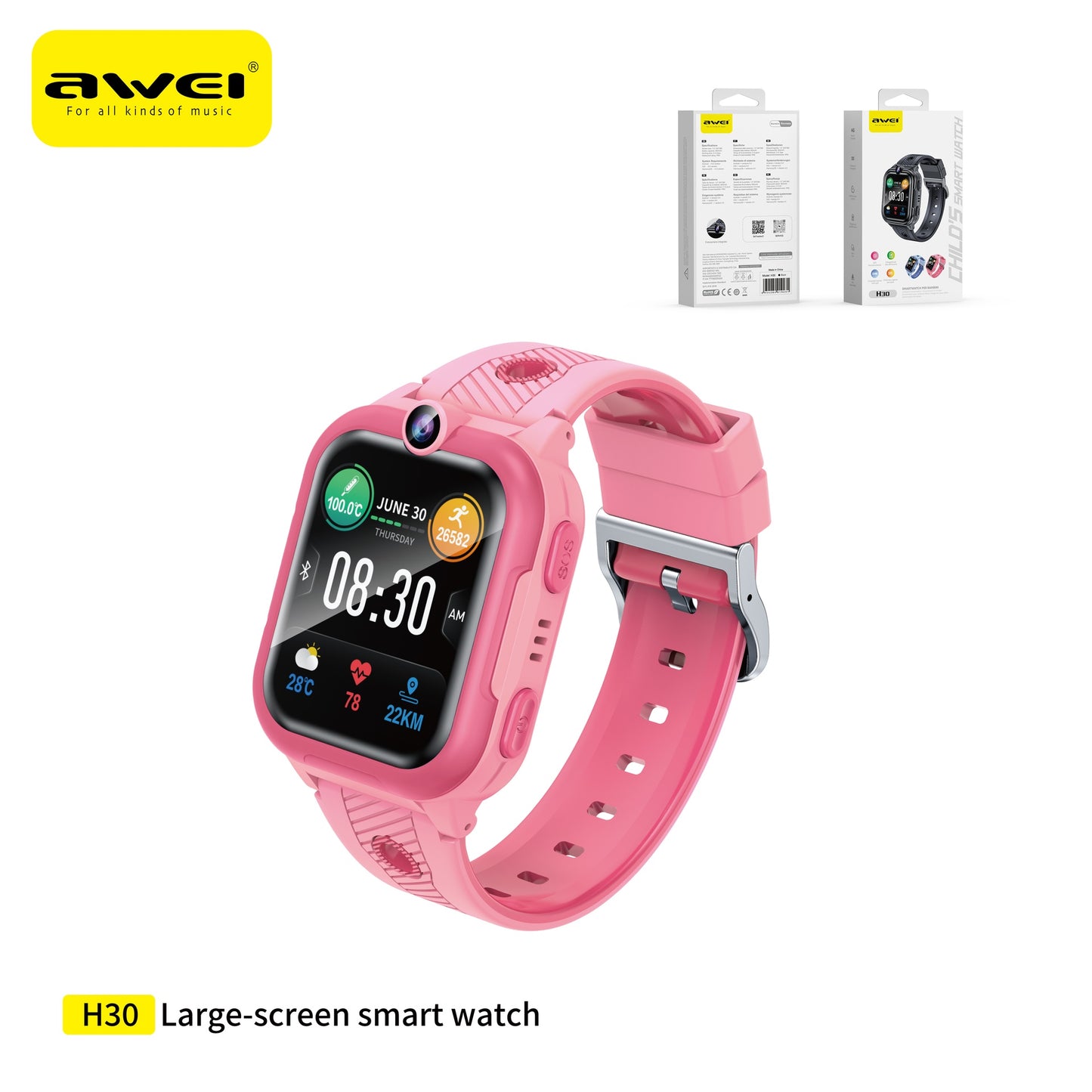 AWEI H30 Orologio con Chiamata per Bambini - Pink