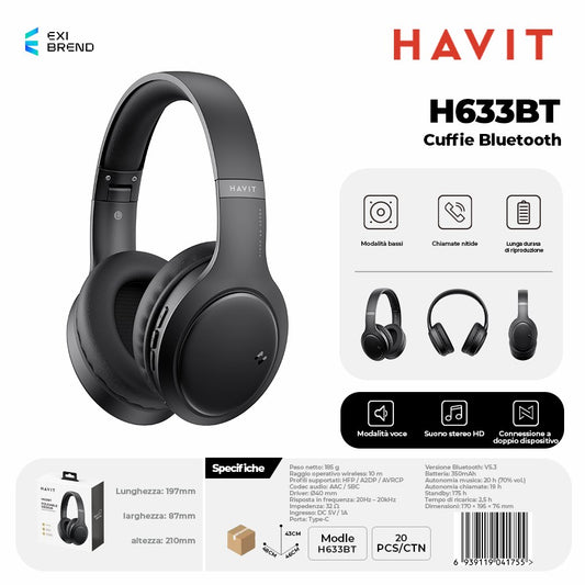 HAVIT H633BT Cuffie Bluetooth Multimodale - Black
