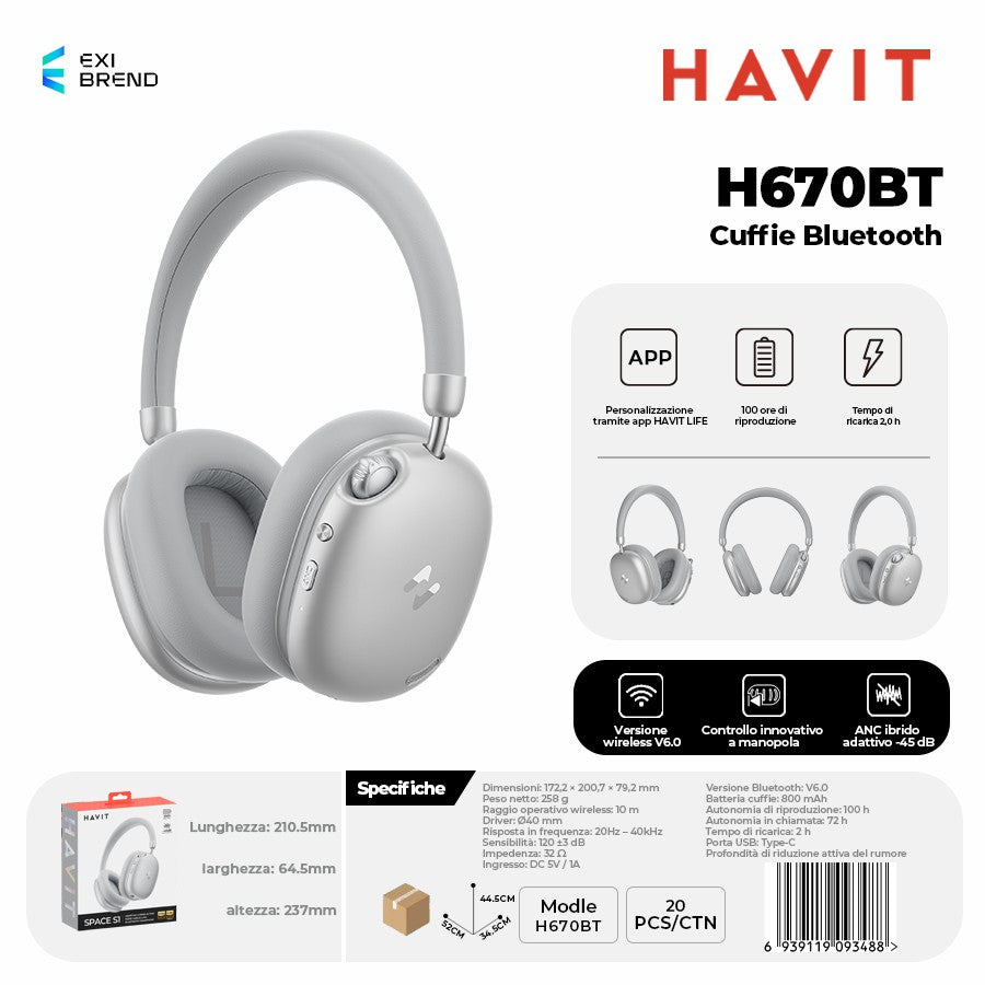 HAVIT H670BT Cuffie Bluetooth - Silver