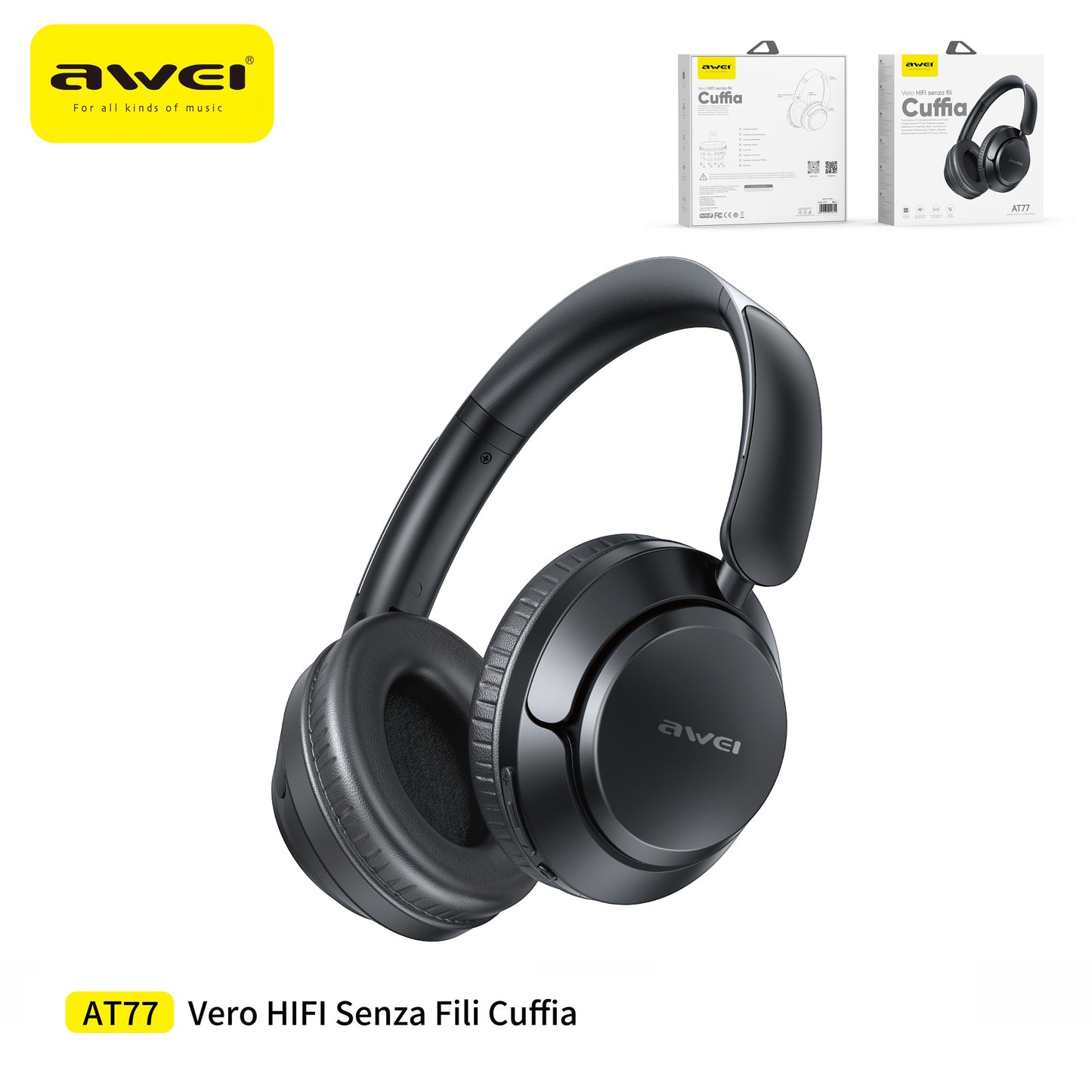 AWEI AT77-BK Cuffie Wireless HIFI Nero