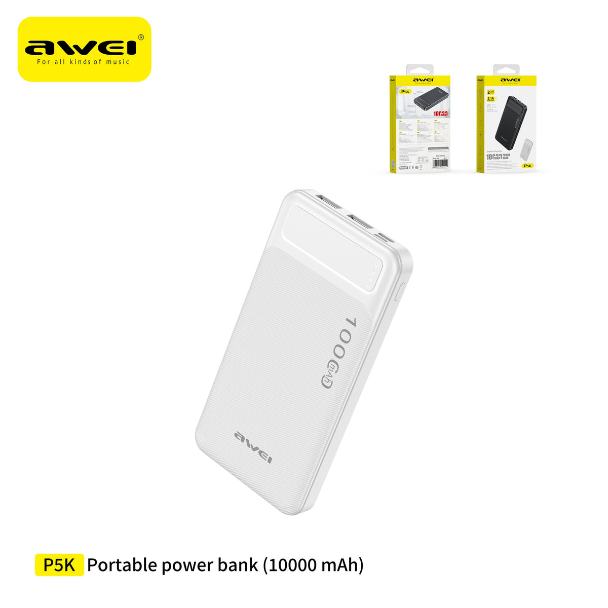 AWEI P5K Power Bank USB in Polimero 10000 mAh - White