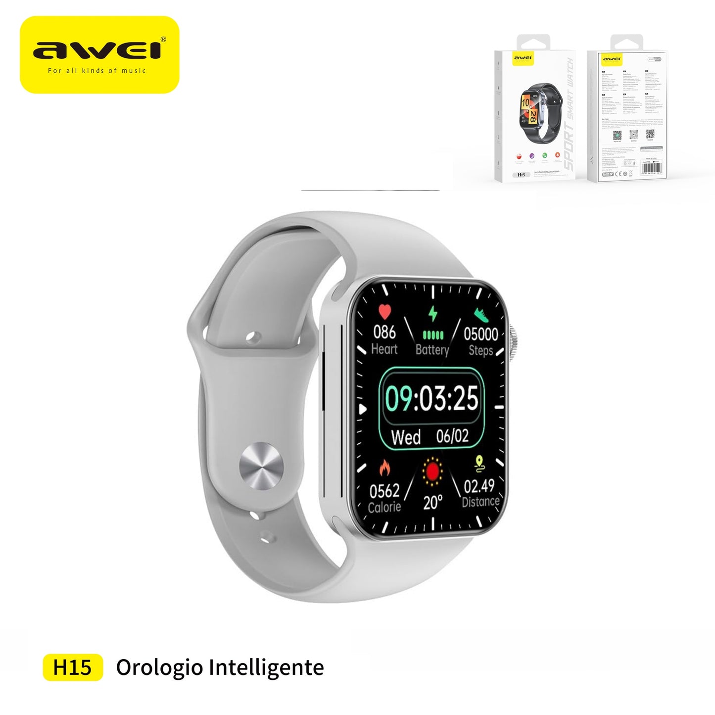 AWEI H15 Smartwatch Impermeabile 100 Modalità Sport - Silver