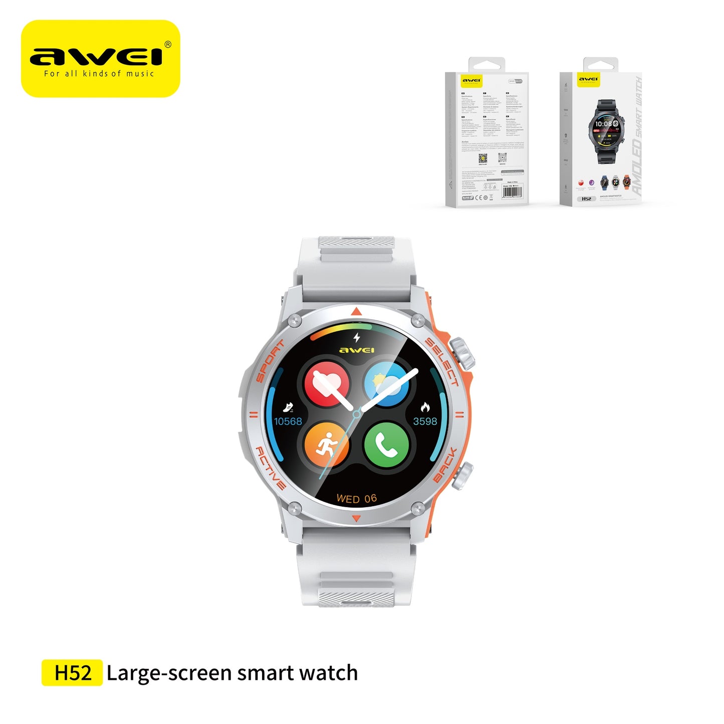 AWEI H52 Orologio Smart con Chiamate Display AMOLED - Silver