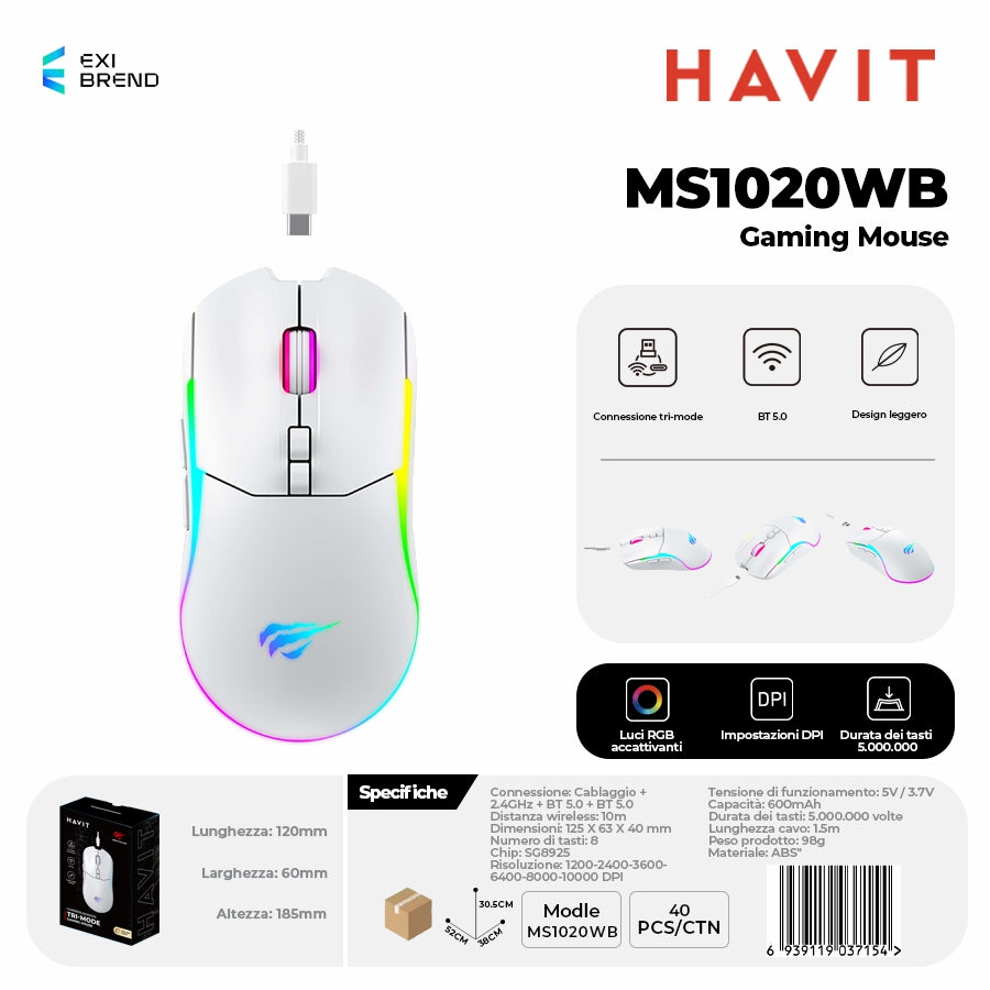 HAVIT MS1020WB Mouse Wireless Gaming - White