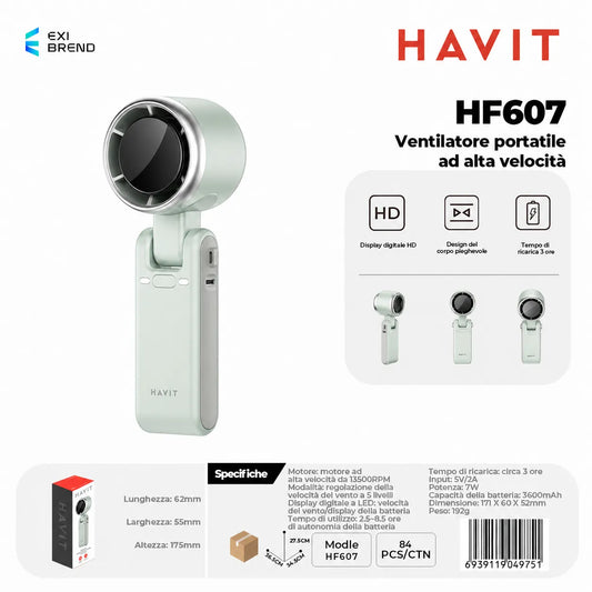 HAVIT HF607 Small Home Appliances-Ventilatore Portatile Ad Alta Velocità - Green