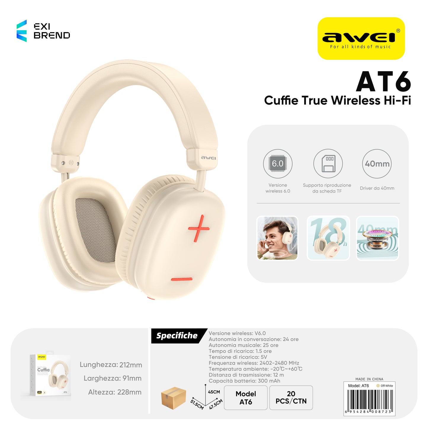 AWEI AT6 Cuffie Wireless