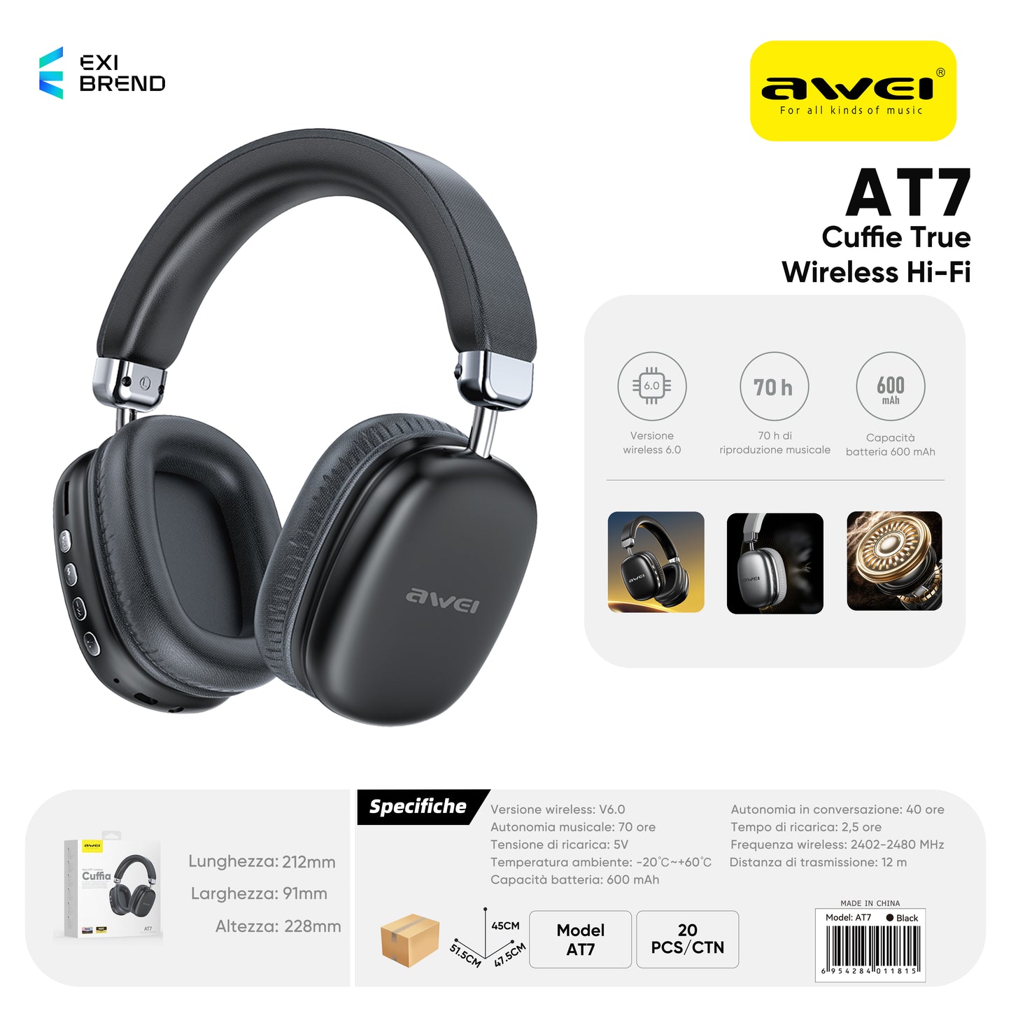 AWEI AT7 Cuffie Wireless