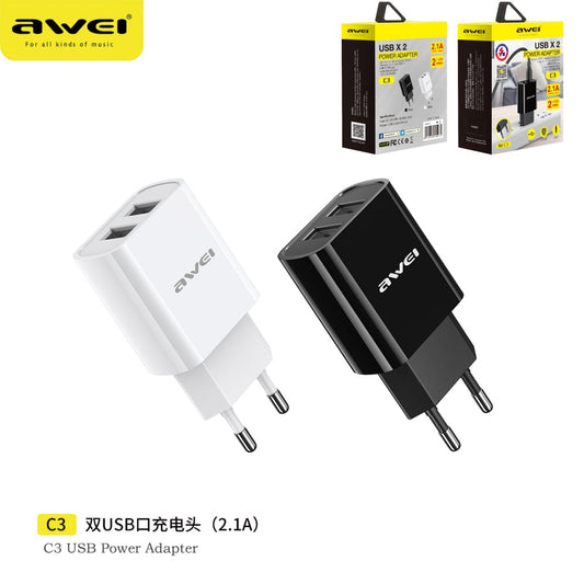 AWEI Alimentatore Doppio Usb Nero 5V/2.1A