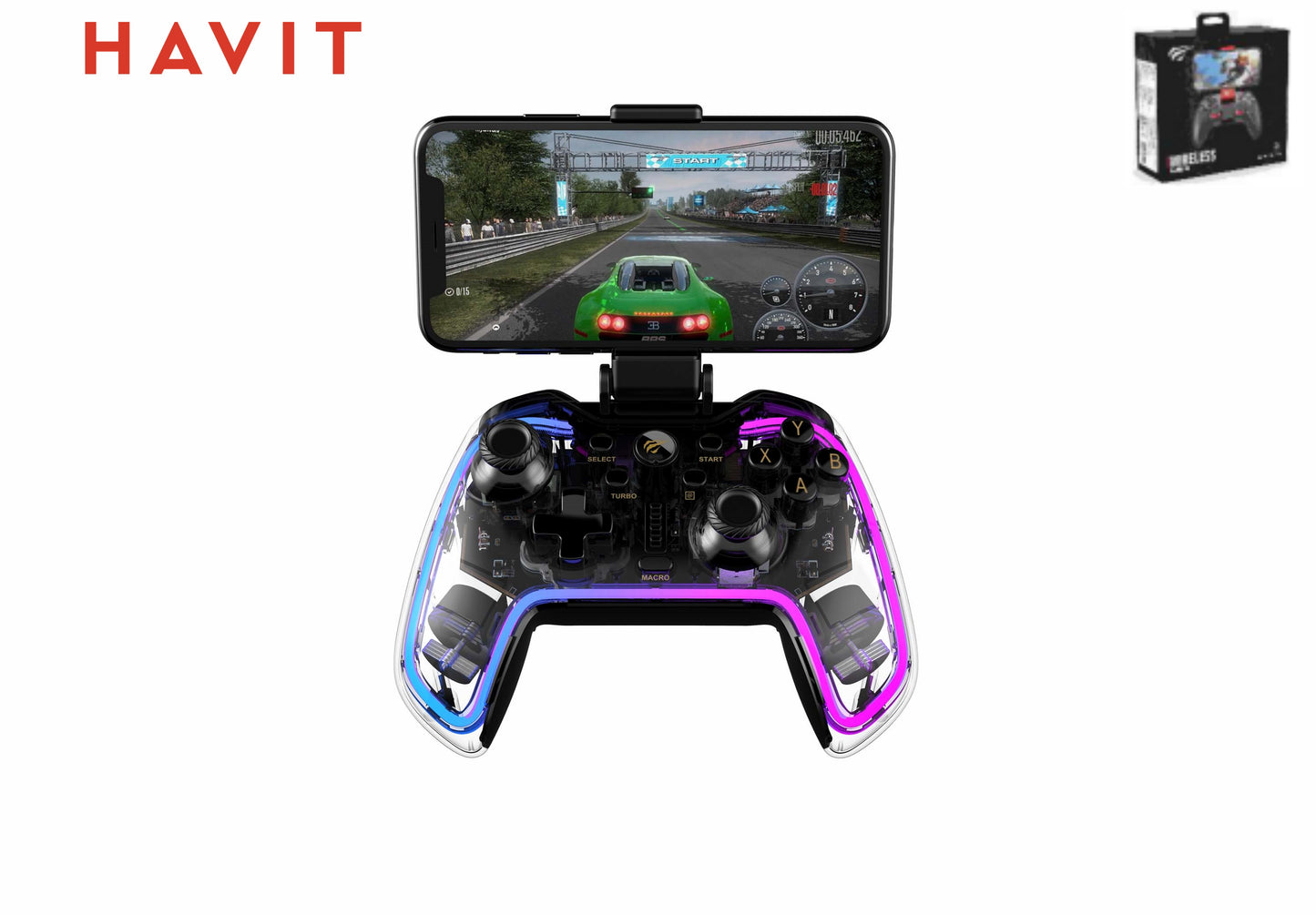 HAVIT JOYSTICK TRASPARENTE BLUETOOTH CON RGB E VIBRAZIONE