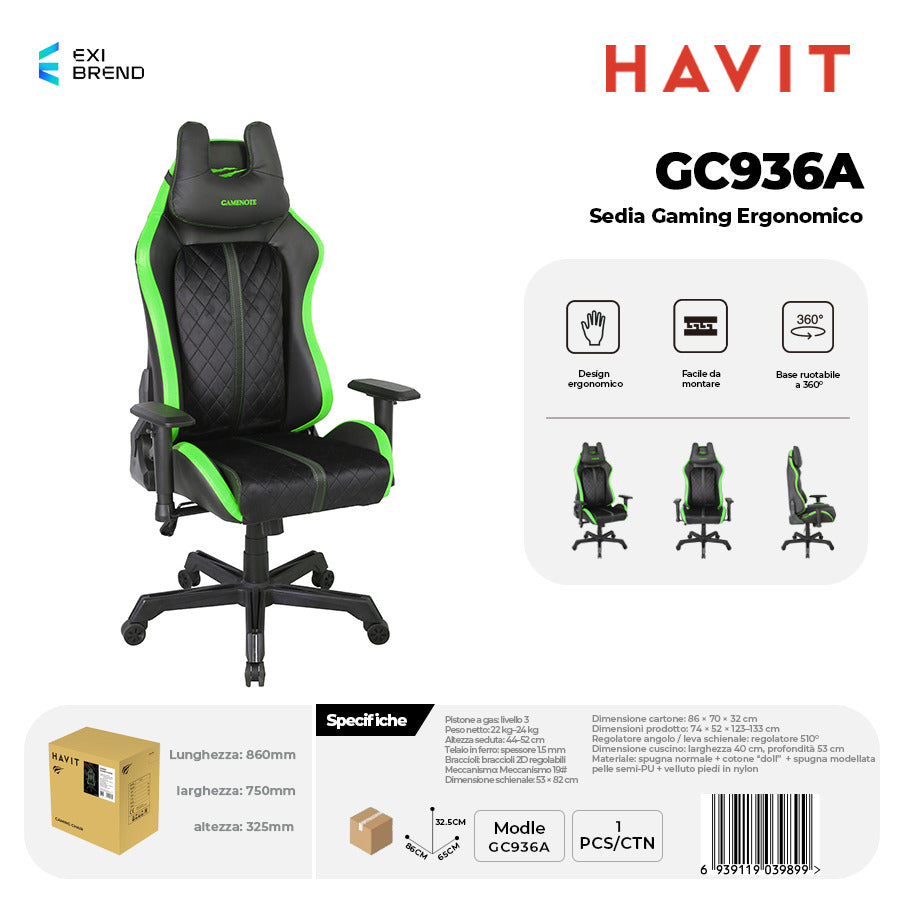 HAVIT GC936A Sedia Gaming Ergonomica