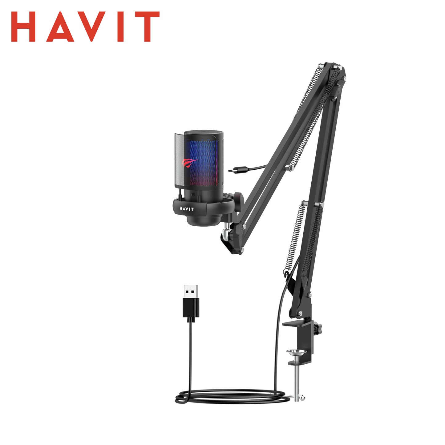 HAVIT GK50 Pro – Microfono USB a Condensatore RGB con Braccio da Scrivania