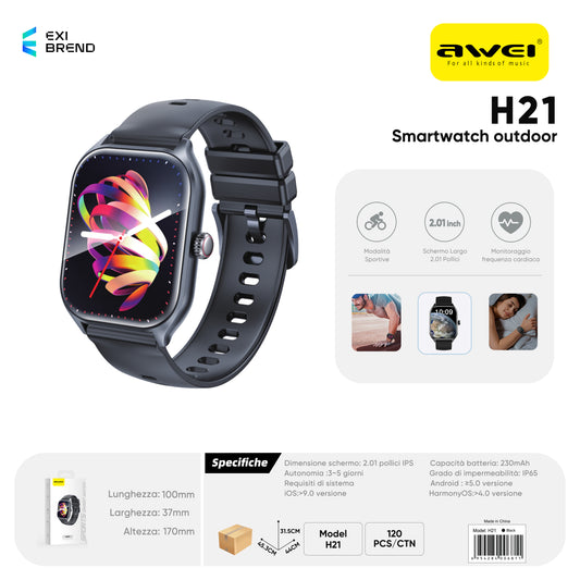 AWEI H21 Smartwatch Nero Impermeabile 100 + Modalità Sport
