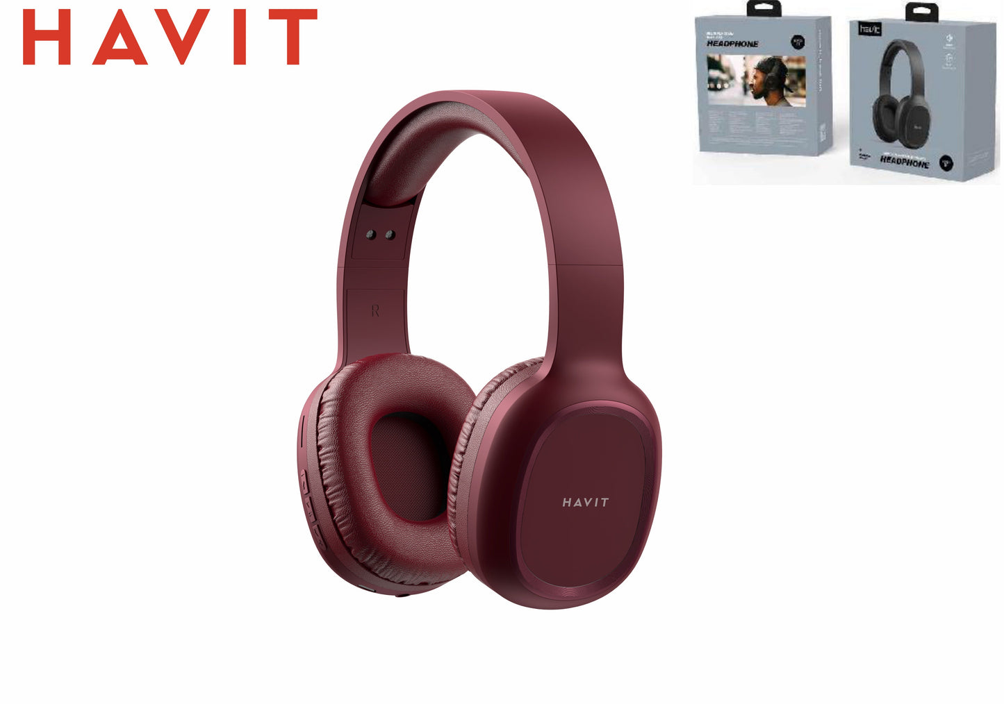 HAVIT Cuffie Bluetooth Multifunzioni Microsd-Fm-Aux 200Mah Rosso