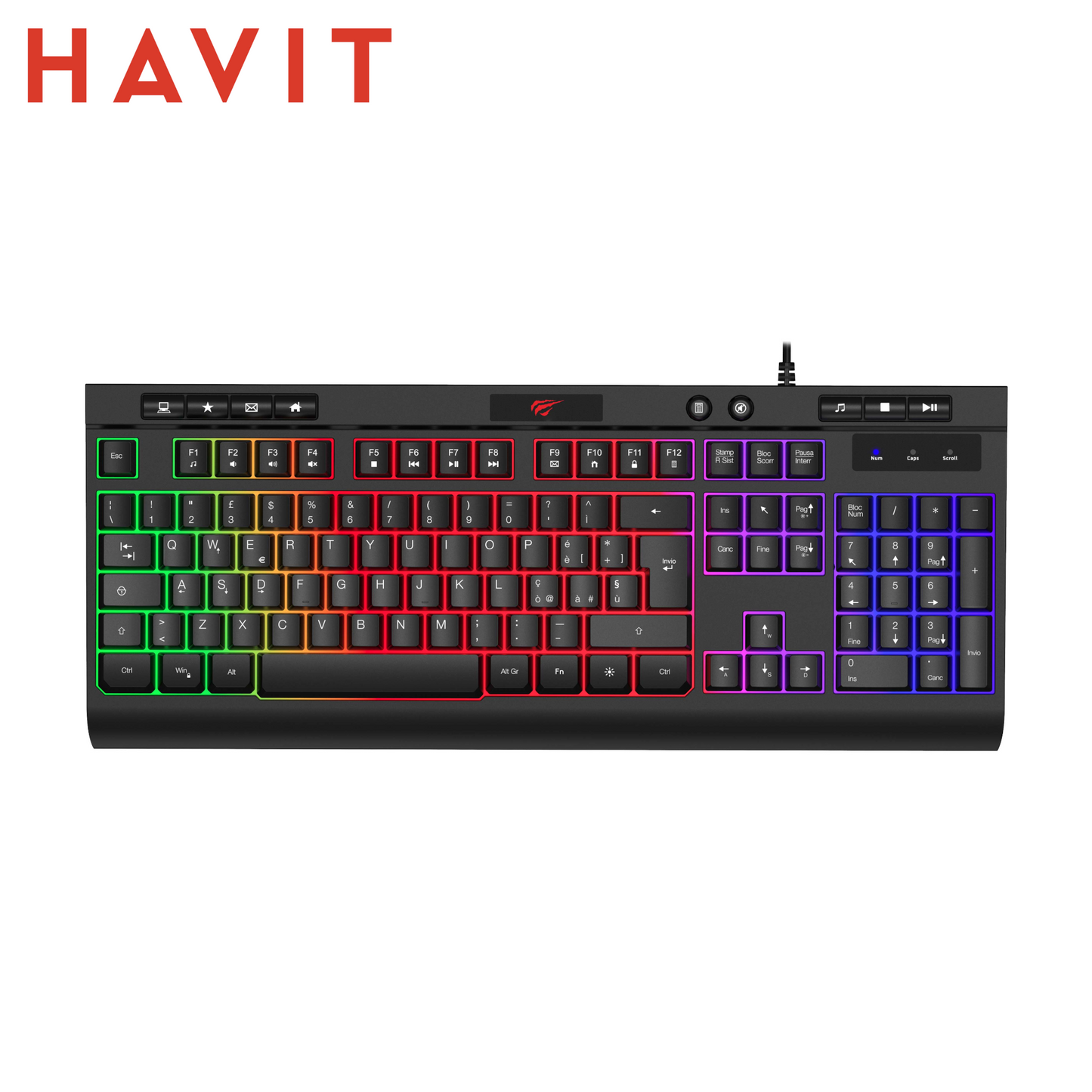 HAVIT KB883L-IT – Tastiera Gaming Full-Size RGB con Anti-Ghosting