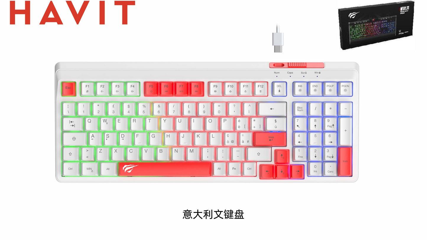 HAVIT Tastiera Gaming Compatta 100 Tasti Anti Ghosting Typec Rgb Regolabili