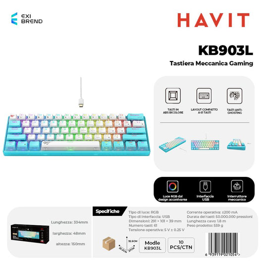 HAVIT KB903L Tastiera Gaming RGB