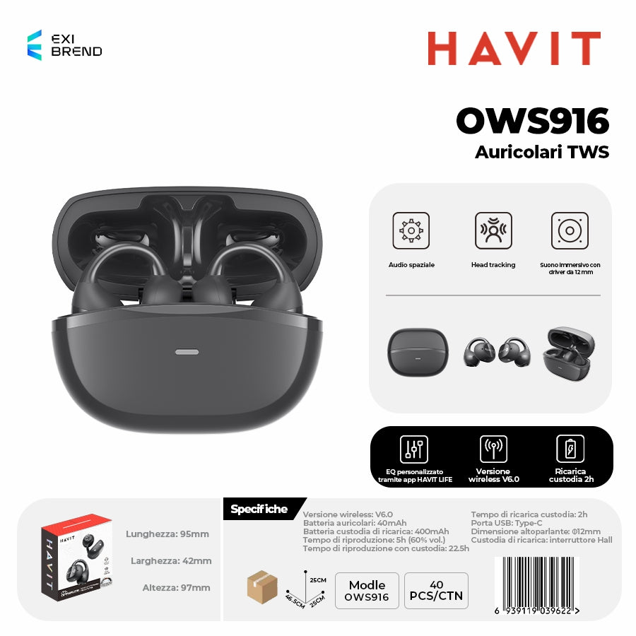 HAVIT OWS916 Auricolari Bluetooth Open-Ear