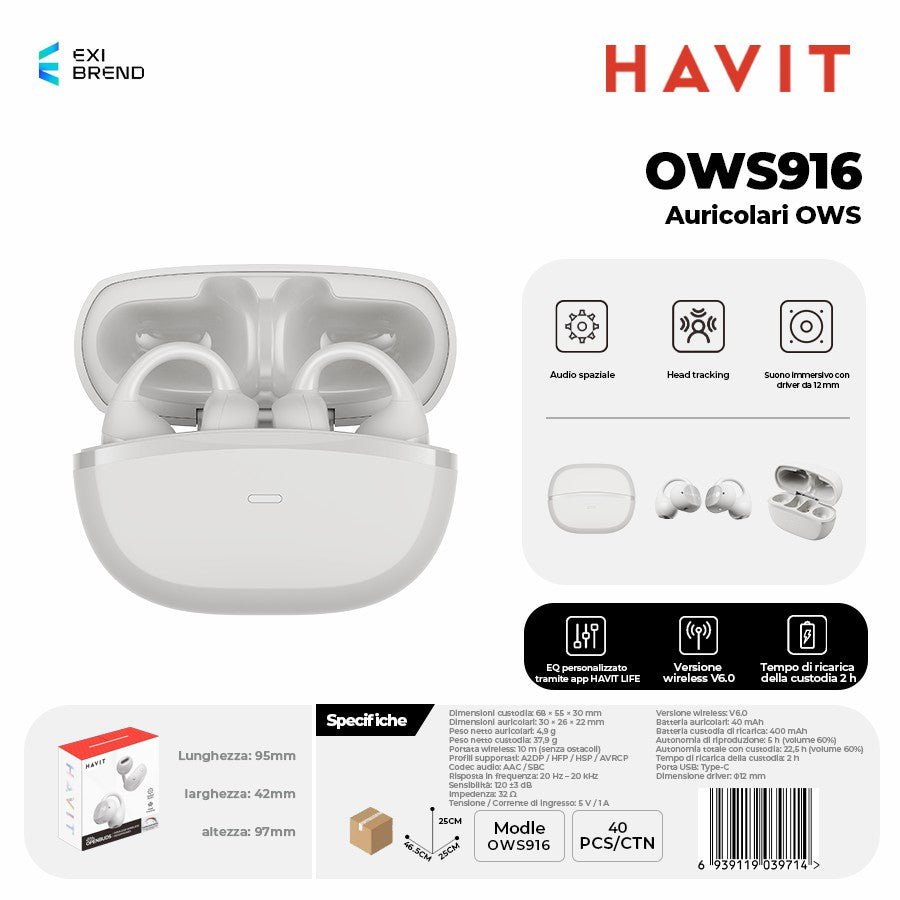 HAVIT OWS916 Auricolari Bluetooth Open-Ear