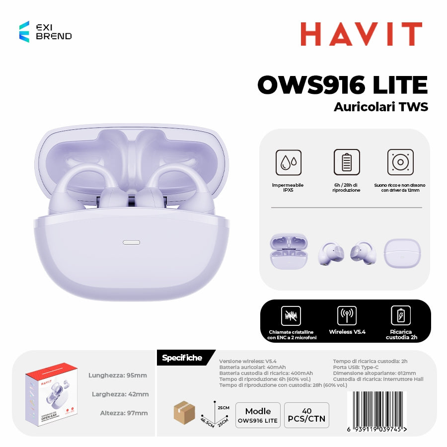 HAVIT OWS916 LITE Cuffie Bluetooth Open-Ear