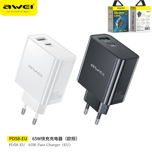 AWEI 65W Caricatore Con Output Usb E Type-C