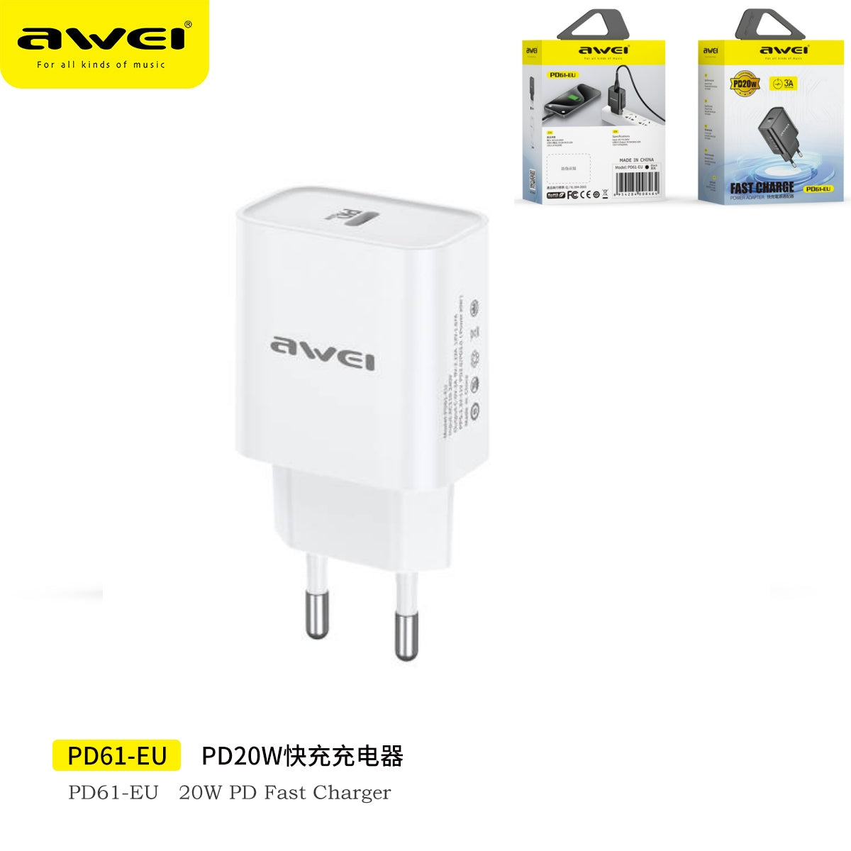 AWEI Adattore Con Carica Rapida 20W