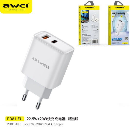 AWEI 22.5W Fast Charging 4.5A High Currente Output Bianco