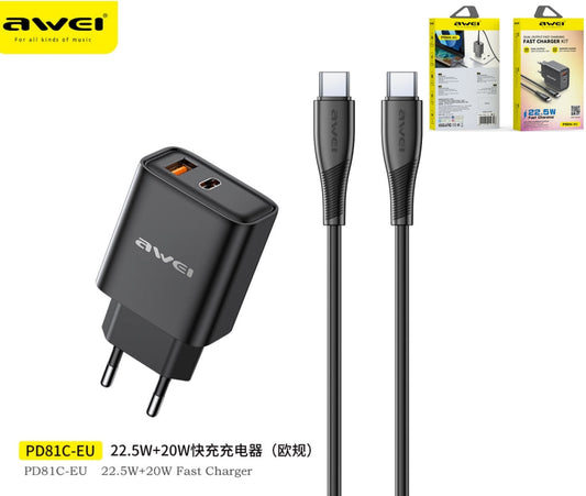 AWEI Carica Batterie Completo Con Doppia Uscita Nero