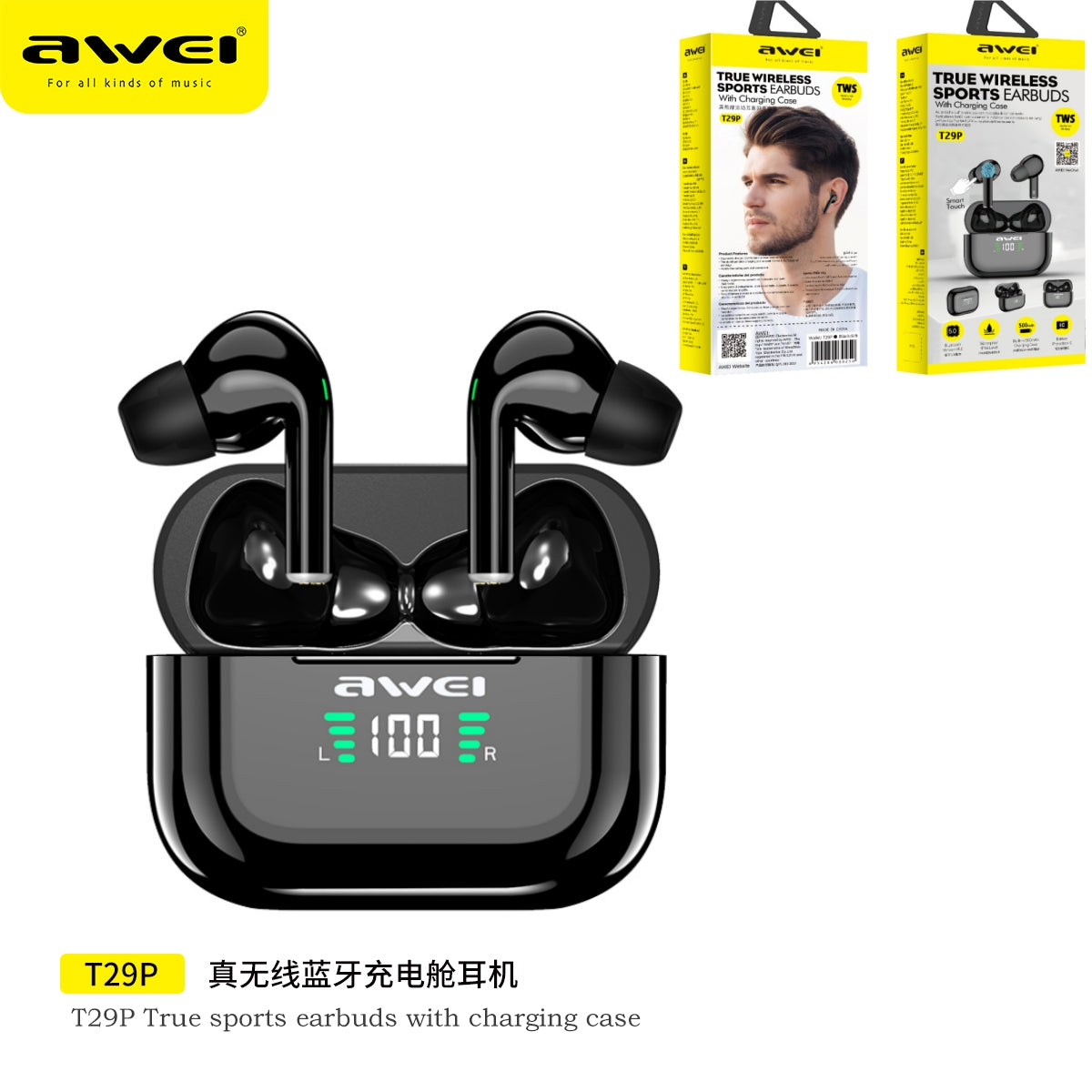 AWEI Cuffie Gaming Wireless Black