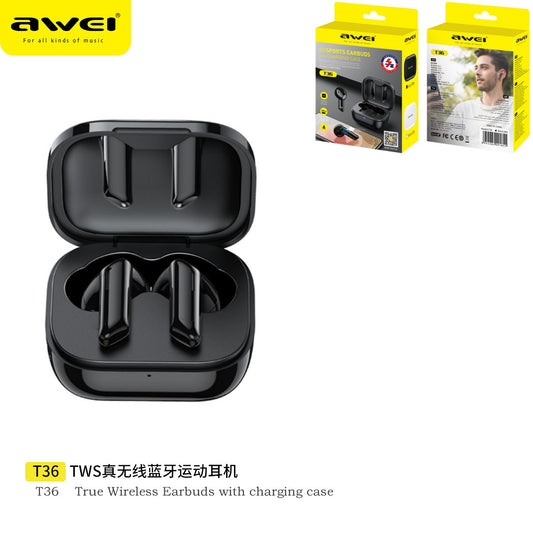 AWEI Cuffie Bluetooth Touch Screen Impermeabili Nere