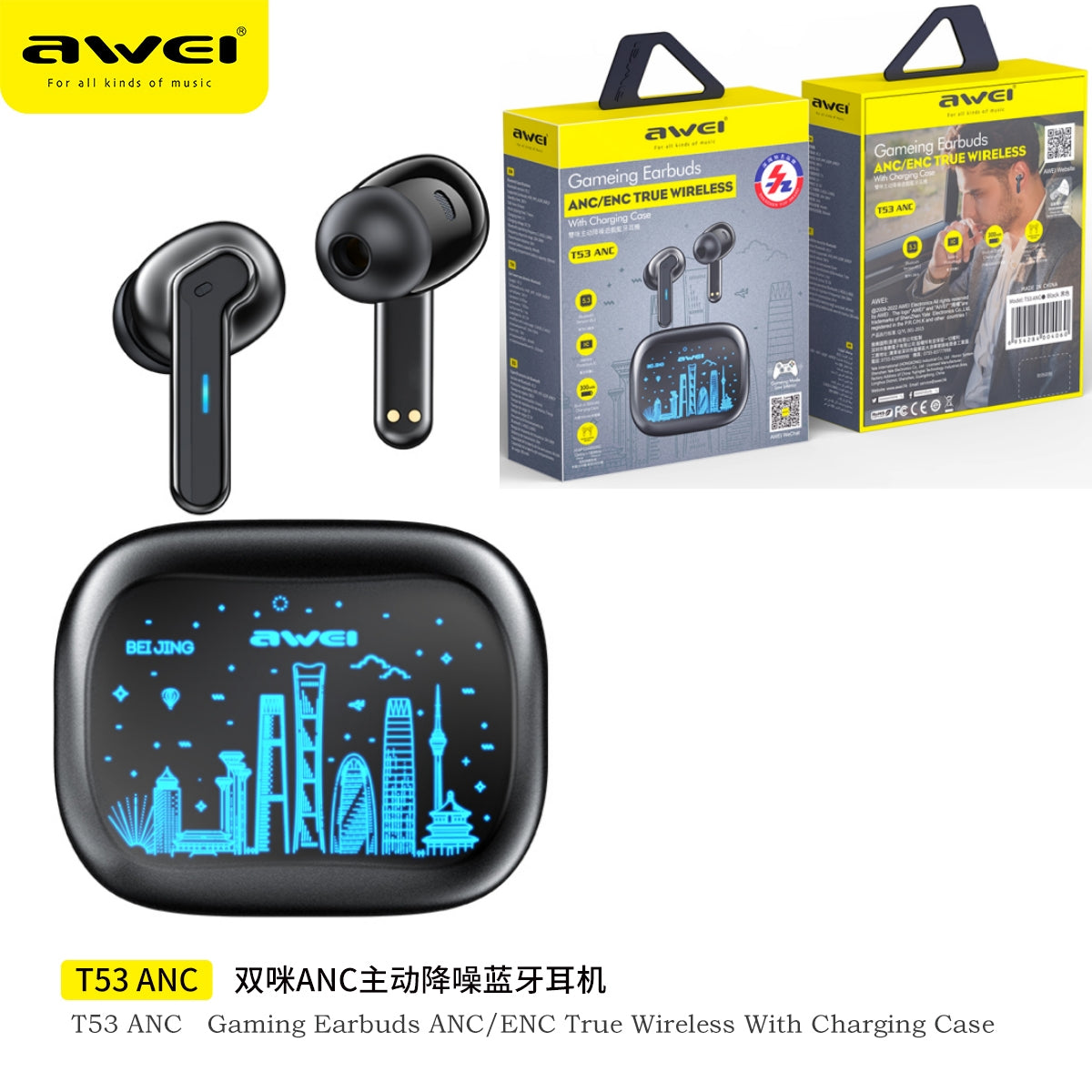 AWEI Auricolari Bluetooth Wireless Auricolari Musicali Hifi Con Cuffie A 4 Microfoni