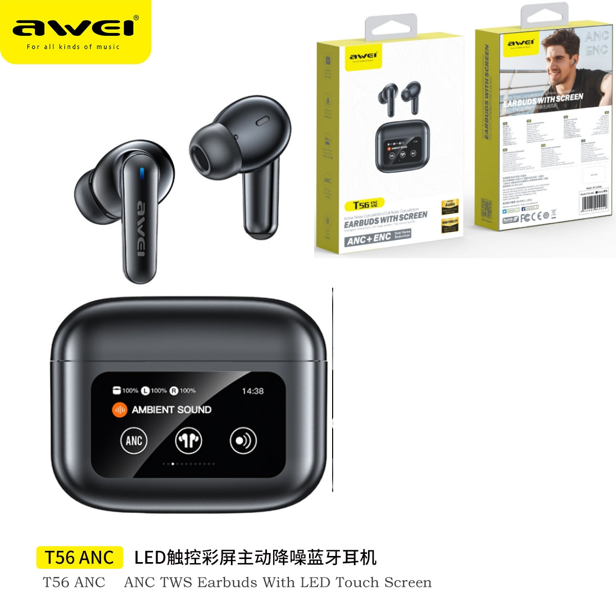 AWEI Auricolare True Wireless