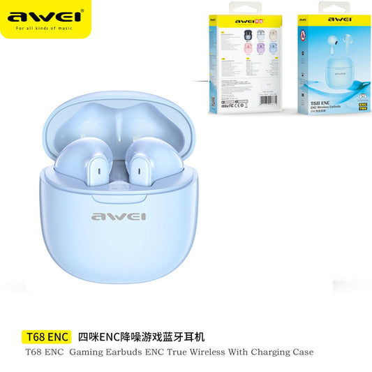 AWEI Blu Bianco Cuffie Bluetooth Per Giochi Con Cancellazione Del Rumore