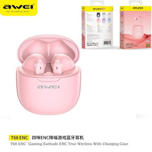 AWEI Rosa Bianco Cuffie Bluetooth Per Giochi Con Cancellazione Del Rumore