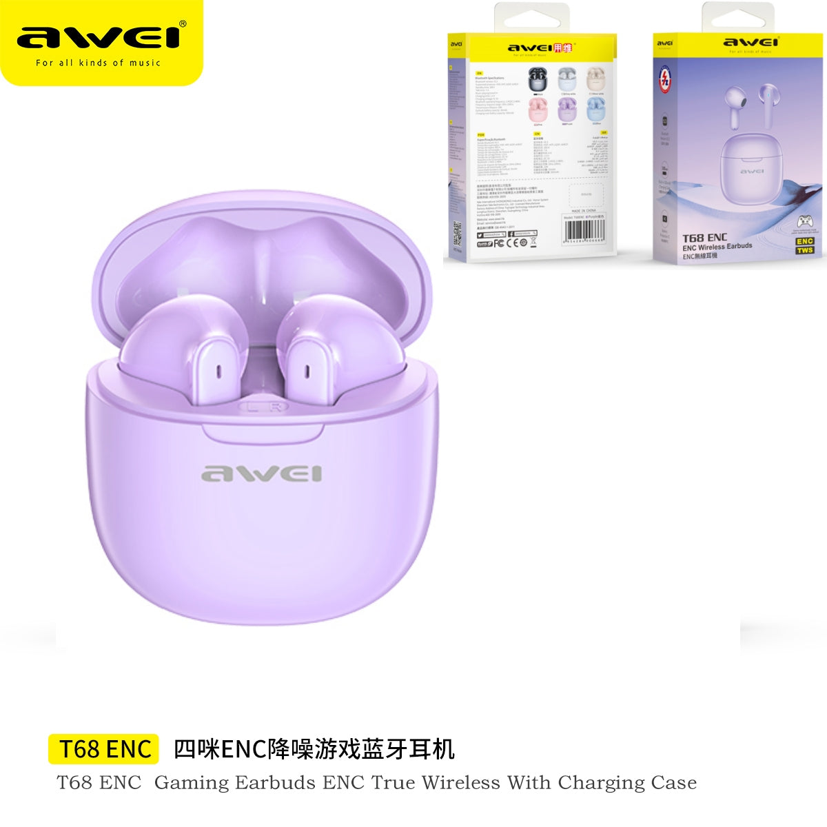 AWEI Anc Cuffie Wireless Viola