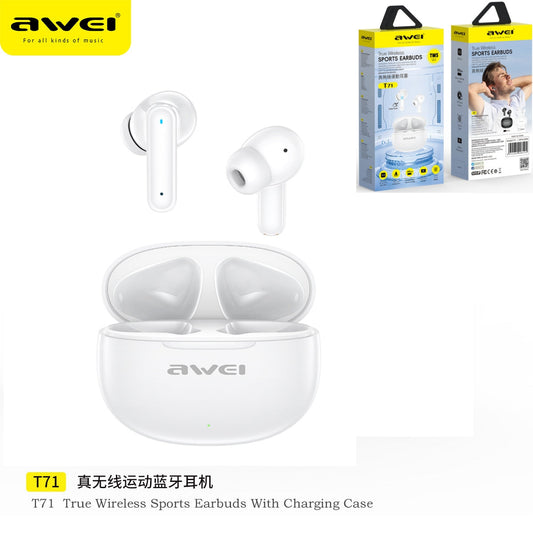 AWEI T71 Bianco True Wireless Sports Earbuds