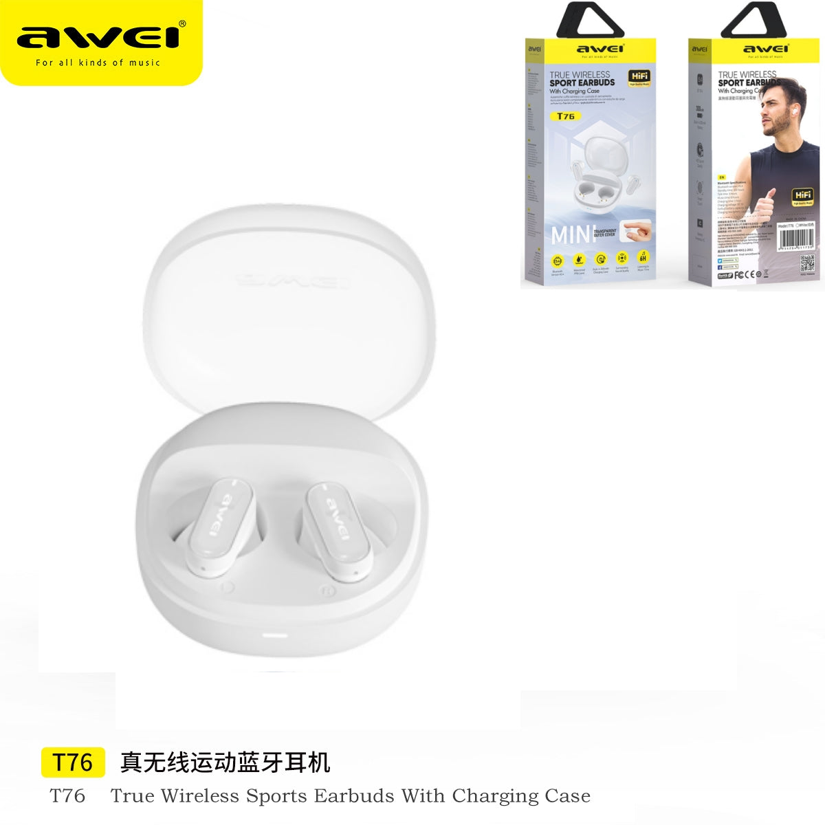 AWEI Auricolare Sportivo True Wireless