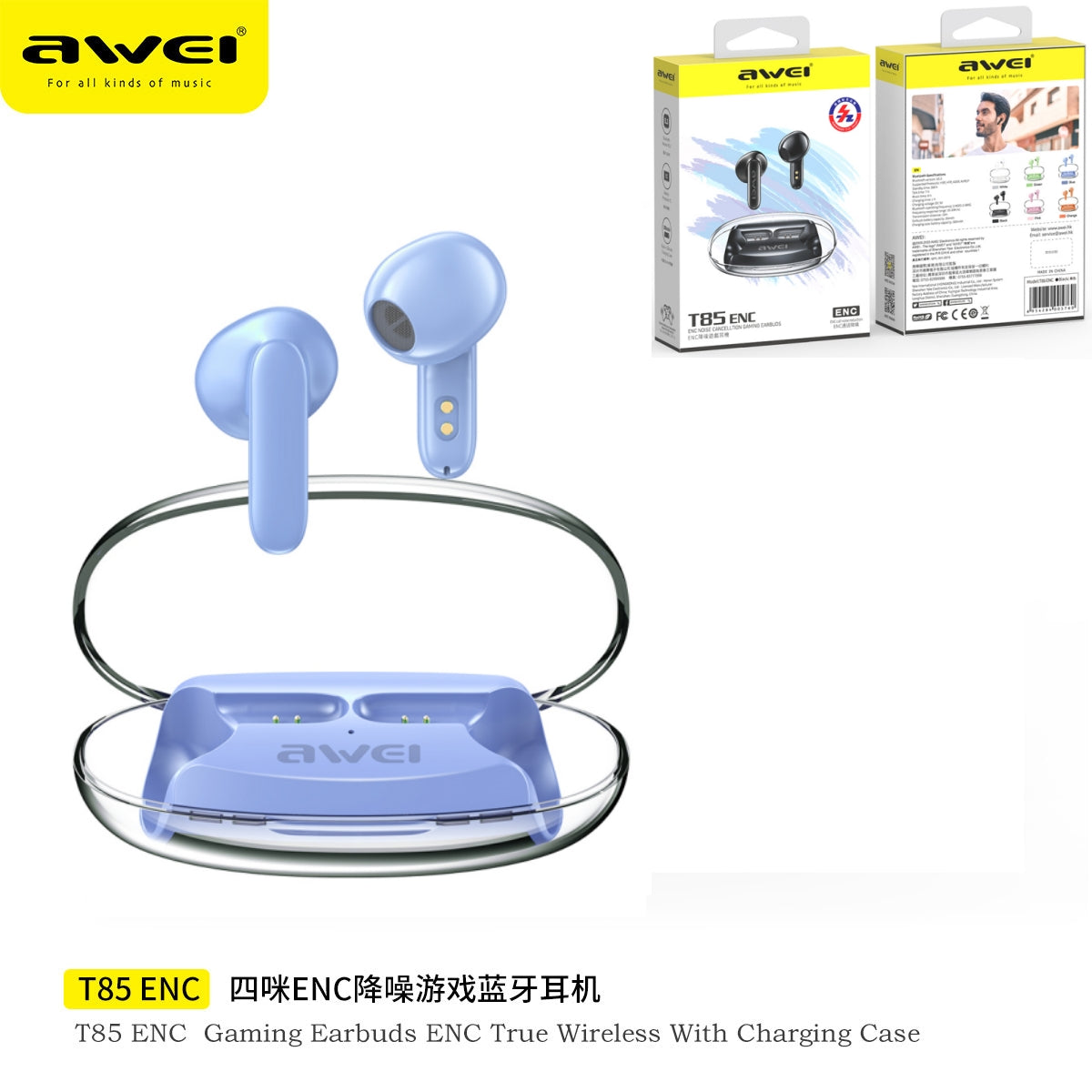 AWEI Blue Cuffie Bluetooth Con Cancellazione Del Rumore